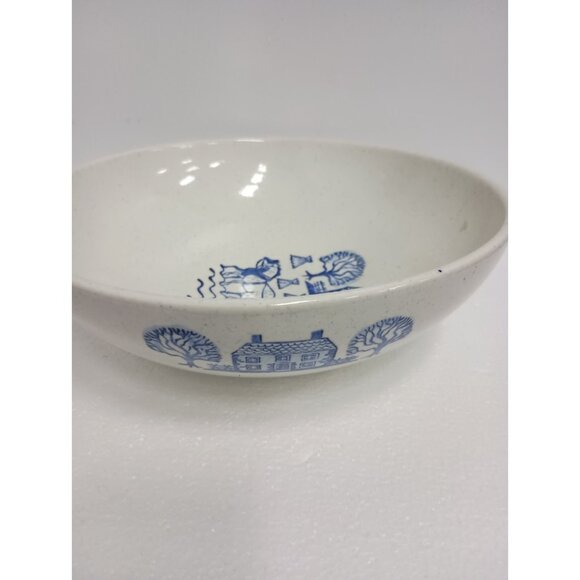 Vintage Metlox Poppytrail Provincial Blue Farm Scene Round Salad Bowl MCM - Picture 4 of 8
